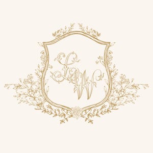 Design de logotipo de monograma de casamento com brasão - Floral, letras curvas | Iniciais de casamento SVG, PDF e PNG Digital