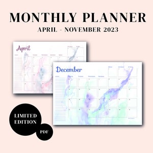 Monthly Printable Planner  | Watercolor design  | Dated Calendar