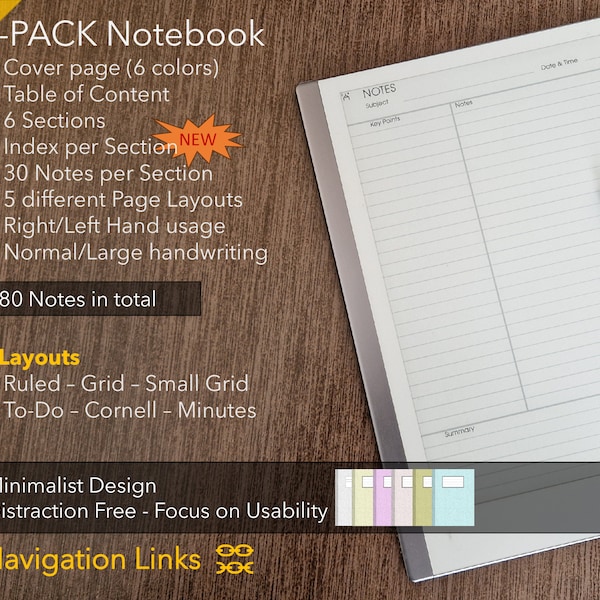 6-PACK Notebook / Notes / Minutes / To-Do Templates