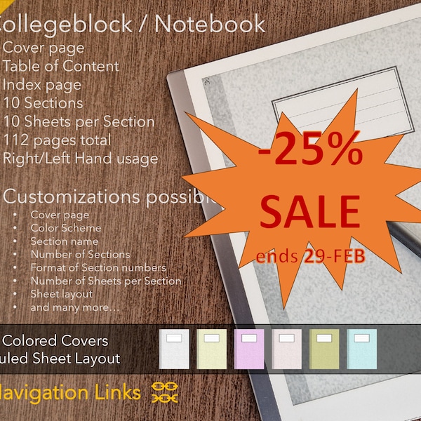 Collegeblock Notebook (6 colors, ruled) template