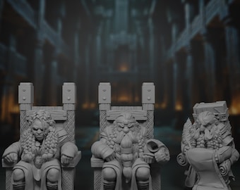 Zestaw miniatur Dwarf Royals: figurki Króla, Królowej i Skryby do DnD i innych gier RPG