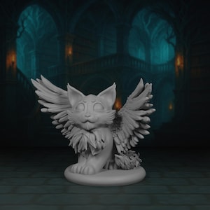 Cute Tressym Kitten Miniature | Winged Cat Mini | Animal Companion Figure | Wizard&#39;s Familiar Model | DnD | Tabletop | RPG | 3D Printed