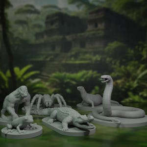 Druid of the Jungle Wild Shapes: Exotic Beasts Miniature Pack för DnD, Pathfinder och andra rollspel