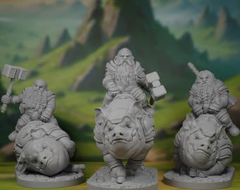 Dwarf Pig Riders Miniature Set: Hog Mount Cavalry for DnD and other RPGs