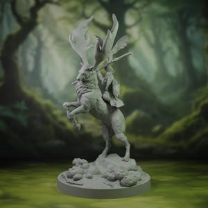 Elven Elk-Rider Warlord Miniature | Wood Elf | Feywild Encounter | Ranger | Druid | Elk | Stag | Moose | Miniature Pack | Set | Bundle | DnD