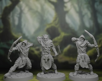Wood Elf Archer Miniature Pack: Ranger, Rogue, Fighter Minis for DnD and other RPGs