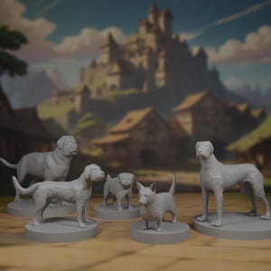 Dog Miniature Pack: Mastiff, Labradoodle, Pug, Corgi, Irish Wolfhound for DnD and other RPGs