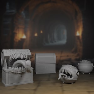 Mimic Miniaturen | Schatzkiste | Topf voll Gold | Gestalten | Monster | Mini-Set | Packung | Bündel | D&D | Pfadfinder | TTPR | 3D Gedruckt