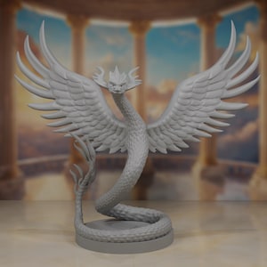 Couatl Miniature | Celestial Dragon Mini | Flying Snake Model | Amphitere Figure | Tabletop | RPG | DnD | Pathfinder | 3D Printed | Resin