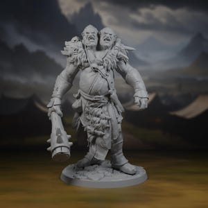 Ettin Miniature | Two Headed Ogre Mini | Tabletop | RPG | DnD | Pathfinder | 3D Printed | Resin