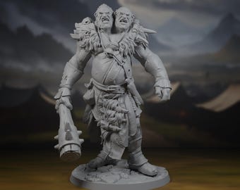 Ettin Miniature | Two Headed Ogre Mini | Tabletop | RPG | DnD | Pathfinder | 3D Printed | Resin