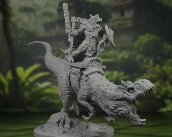 Miniatura Carnotaurus z opcją jeźdźca Lizardfolk do DnD, Pathfinder i innych gier RPG