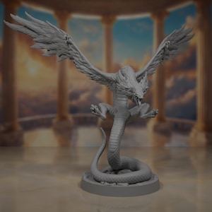 Couatl Miniature | Celestial Dragon God | Winged Snake Mini | Wyvern | Medium | Large | DnD | Pathfinder | TTRPG | 3D Printed | Resin