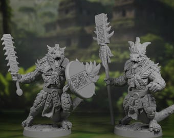 Pakiet miniatur Lizardfolk Royals | Miniatura szefa klanu Lizardmen | Model najwyższego kapłana Lizardfolk | Zestaw | Gra planszowa | RPG | DnD | Pathfinder
