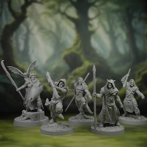 Miniature di guerrieri elfi / Maschio / Ranger elfo / Combattente / Ladro / Druido / Pacchetto miniature / Set / Bundle / DnD / Pathfinder / TTRPG / Stampato in 3D