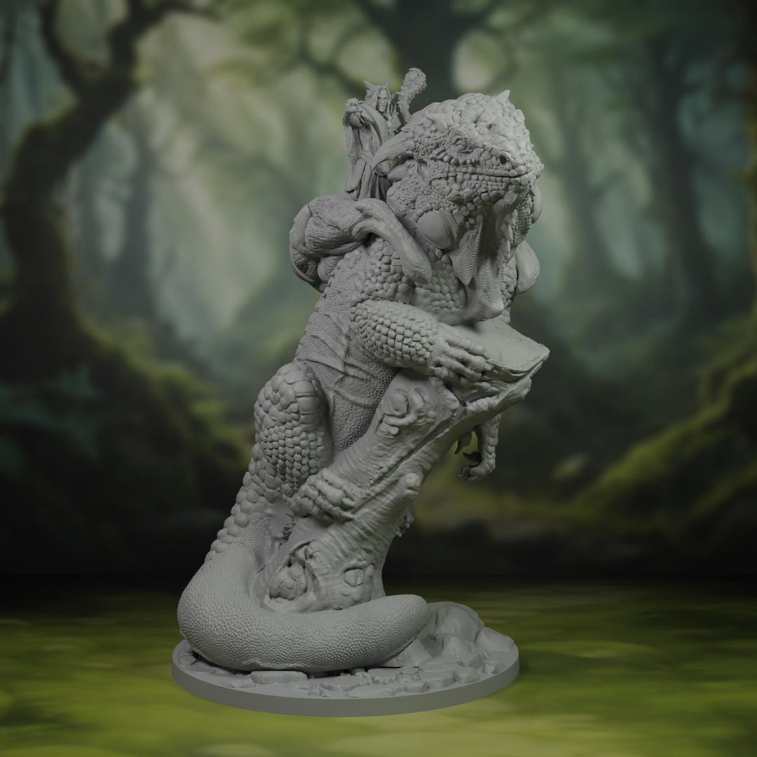 Citadel Riding Lizard Giant Chameleon Rider Miniature: Elf Druid on Lizard Mount for Dnd and ...