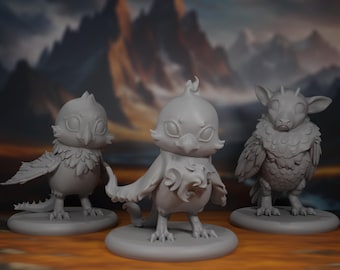 Pakiet miniatur Baby Monster Birds: Cockatrice, Perython, Phoenix Mini do DnD, Pathfinder i innych gier RPG