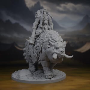 Orc War Boss Miniature | Orc Hog Mount Mini | Orc Rider Figure | Orc Clan Chief Model | DnD | Pathfinder | Tabletop | RPG | 3D Print | Resin