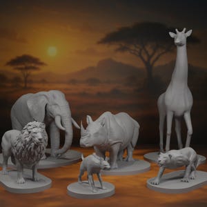 Druid of the Savannah Wildshapes Bundle | Wild Animals Miniature Pack | Elephant | Giraffe | Hyena | Lion | Lioness | Rhino | Tabletop | DnD