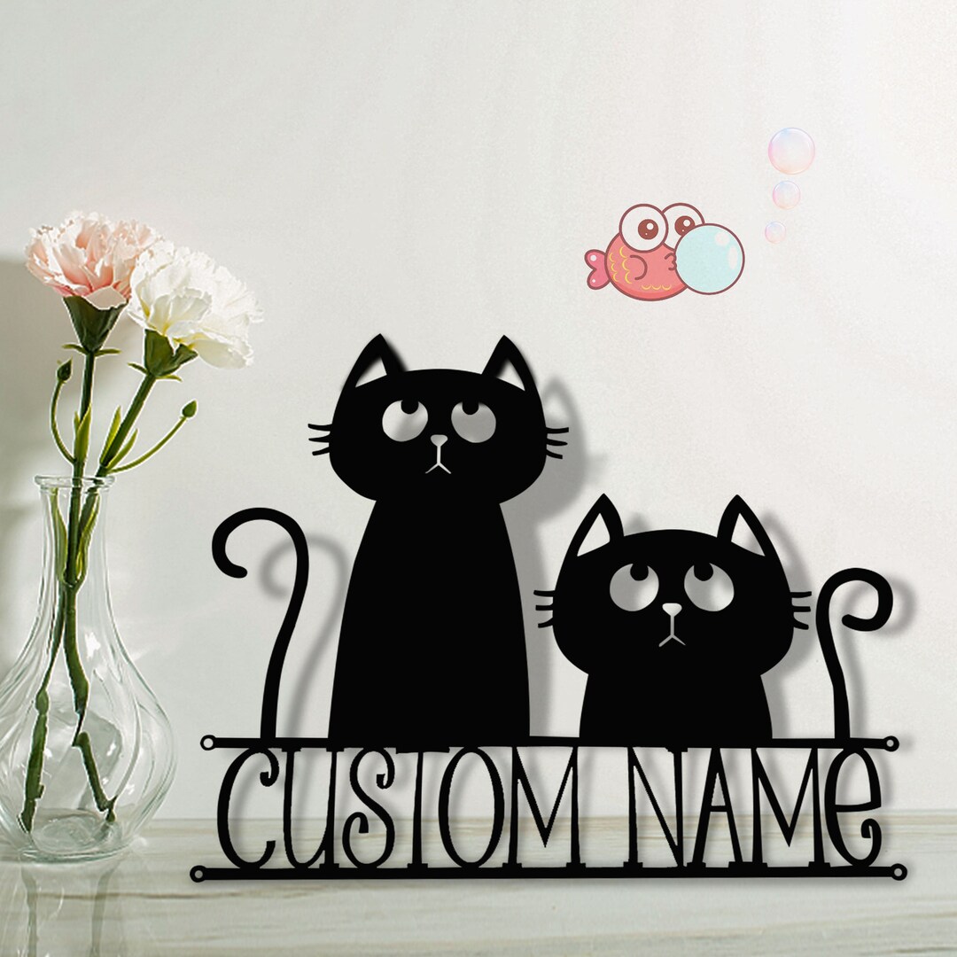 Cat Name Plaquepersonalized Cat Sign Custom Name Sign Cute Etsy