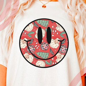 Smiley Face Retro Christmas Santa Sublimation Design, Disco Retro Christmas PNG, Groovy Christmas Design PNG, Download Digital