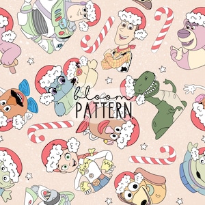 Christmas Story Friends Seamless Pattern, Magical Christmas Cartoon Seamless Pattern, Fabric Sublimation