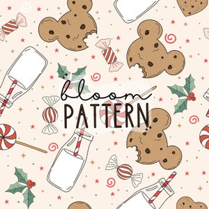 Kerstkoekjes en melk magisch naadloos patroon, Boho presenteert naadloos patroonontwerp, stofontwerp sublimatie