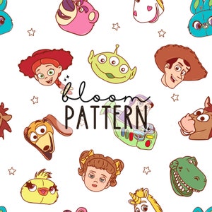 Story Friends Seamless Pattern, Cartoon Seamless Pattern, Tkanina Sublimacja