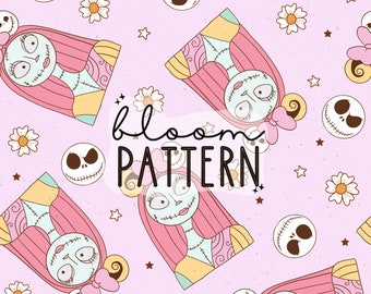 Nightmare Halloween Seamless Pattern, Skeleton Seamless Pattern, Halloween Seamless file for fabric sublimation