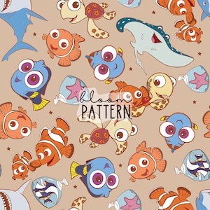 Retro Fish Seamless Pattern, Magical Fish Seamless Pattern Design, Digital Product, Fabric Sublimation
