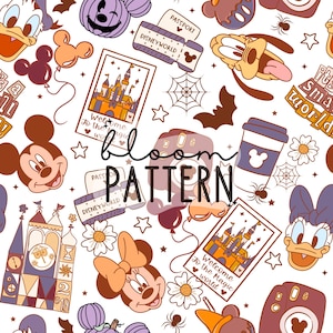 Magical Mouse Halloween Flower Seamless Pattern, Halloween Magical World Seamless Pattern, Spooky Retro Seamless Pattern, Fabric Sublimation
