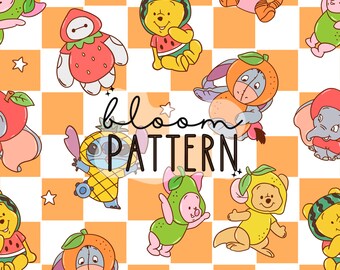 Summer Magical Mouse Seamless Pattern, Fruit Magical World Spring Seamless Pattern, Retro Seamless Pattern, Fabric Sublimation