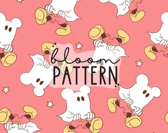 Halloween Seamless Pattern, Ghost Magical halloween Cartoon Seamless pattern, Fabric Sublimation