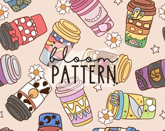 Magical Mouse Seamless pattern, Coffe Cup Spring Gloves Mouse Seamless Pattern, Fabric Sublimation, Digital Design