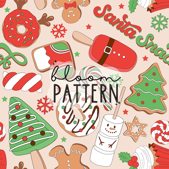 Christmas Cookies Seamless Pattern, Boho Fabric Design (JPEG)