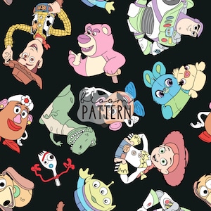 Story Friends Seamless Pattern, Cartoon Seamless Pattern, Tkanina Sublimacja