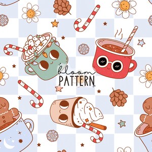 Christmas Hot Coffe Naadloze Patroon, Christmas Candy Boho Presents Naadloze patroon Design, Fabric Design Sublimation