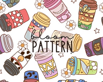 Magical Mouse Seamless pattern, Coffe Cup Spring Gloves Mouse Seamless Pattern, Fabric Sublimation, Digital Design