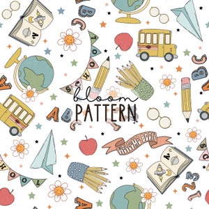 School Seamless Pattern, Retro back To School Seamless Pattern