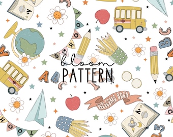 School Seamless Pattern, Retro back To School Seamless Pattern