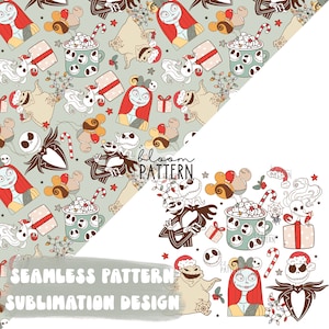 Pacchetto di 2 disegni: modello senza cuciture di Halloween da incubo natalizio, modello senza cuciture con scheletro di Natale, modello senza cuciture per le vacanze di Babbo Natale