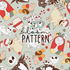 Kerstnachtmerrie Halloween naadloos patroon, Kerstmisskelet naadloos patroon, Santa Holidays Naadloos bestand voor stofsublimatie