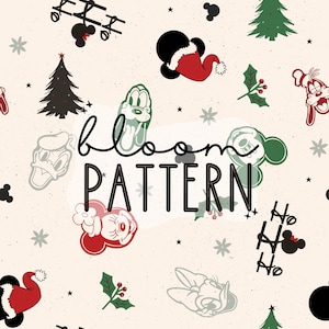 Christmas Magical Seamless Pattern, Magical Christmas Tree Mouse Seamless pattern Design, Fabric Design Sublimation