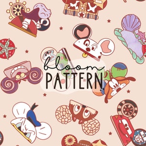 Magical Mouse Seamless pattern, Mouse Ears Spring Gloves Mouse Seamless Pattern, Fabric Sublimation, Digital Design