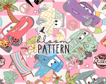 Cars Summer Beach Seamless Pattern, Fabric Sublimation (Digital Download)