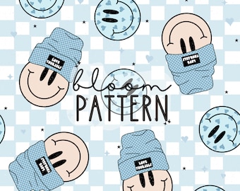 Retro Groovy Valentines Day Boy Seamless Pattern, Smiley face Seamless Pattern, Love Seamless Pattern