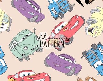Cars Seamless Design, Magical Car Movie Seamless Pattern, Fabric Sublimation