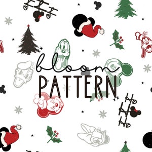 Christmas Magical Seamless Pattern, Magical Christmas Tree Mouse Seamless pattern Design, Fabric Design Sublimation