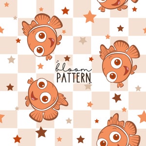 Retro Fish Seamless Pattern, Magical Fish Seamless Pattern Design, Digital Product, Fabric Sublimation