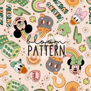 St Patricks Day Seamless Pattern, Magical Retro Lucky Charms Seamless Pattern, Digital Design